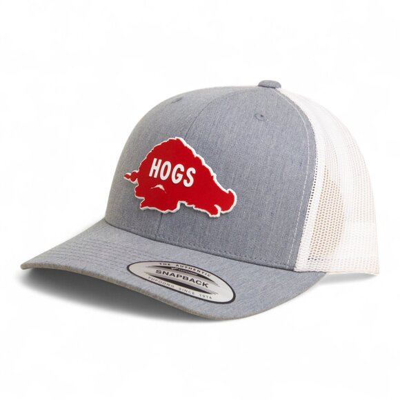 Arkansas Razorbacks Retro HOGS Red YP Snapback Hat- Heather Grey/ White - Picture 1 of 3